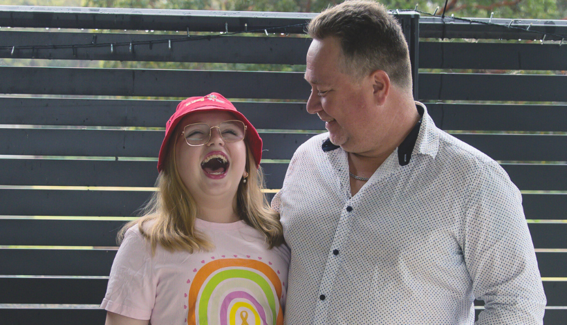 Millie and dad laughing