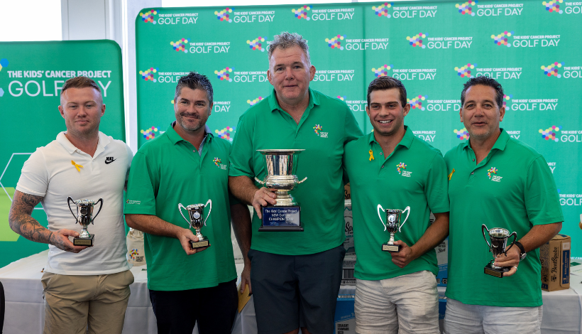 The Kids' Cancer Project CEO, Owen Finegan (centre), with the winning team which included Better Challenge ambassador, Hugo Kulscar (second from right).